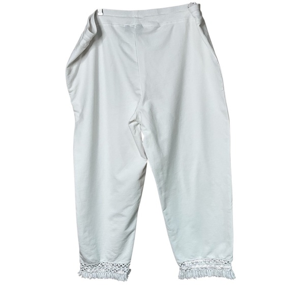 ONQUE Stretch Cotton Knit Straight Leg Pants Crochet Trim Pull On Style US Sz 2X - Picture 4 of 11